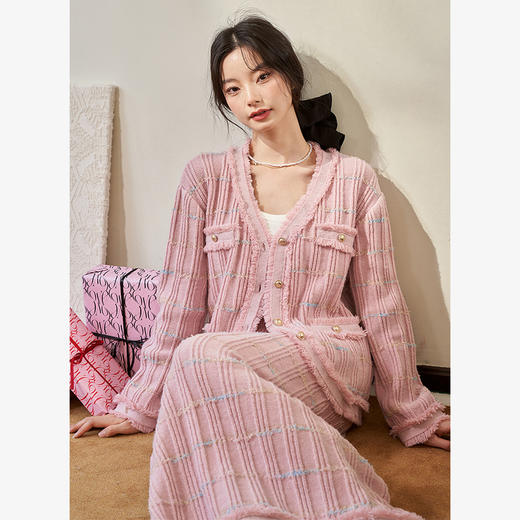 西遇法式小香风半身裙2023秋冬新款高级感盐系轻熟流苏边开叉裙D2332629 商品图3