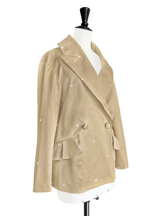 TYNVIE 荷叶边袋口装饰廓形西装-卡其小花 商品图7