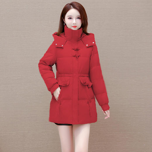 加厚保暖，中长款时髦白鸭绒外套冬款长袖连帽洋气修身羽绒服QYM-XQD-3D2316-L 商品图2