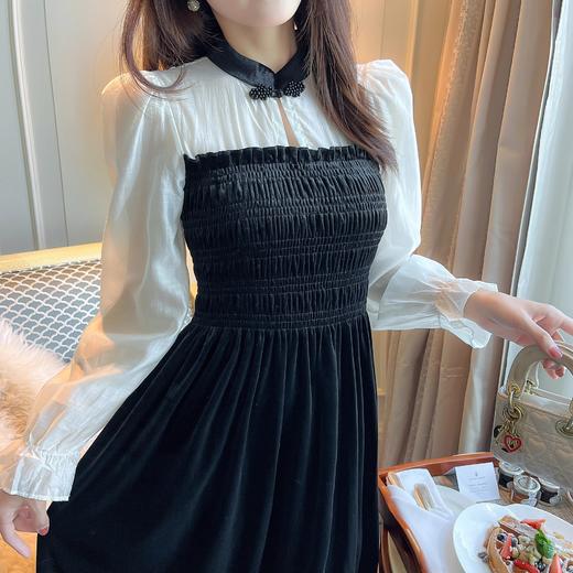 张心子【圣岛酒庄】复古国风拼接连衣裙女2023秋冬新款宴会礼服裙 U2310026 商品图2