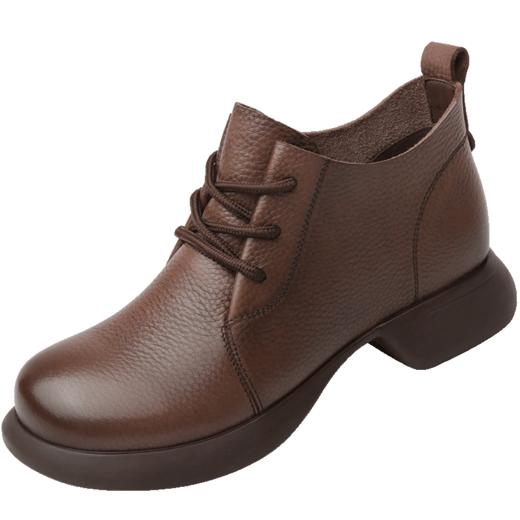 信诺真皮舒适女鞋2023新款秋季短靴春秋单靴复古软底休闲妈妈皮鞋23M583-2 商品图3