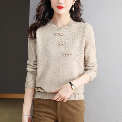 2023年新款长袖针织盘扣上衣国风新中式毛衣CC-108-92060 商品图2