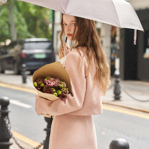 粉黑撞色小香风套装女秋冬新款千金风夹棉外套高腰直筒裙V2332654 商品图4