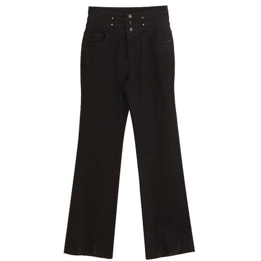 玳莎高腰三扣微喇牛仔裤女冬季新款时尚微弹显瘦毛边设计休闲裤   DD36307 商品图4