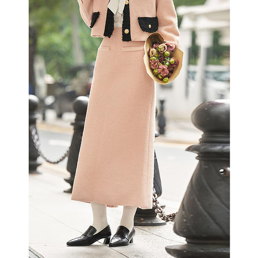 粉黑撞色小香风半身裙女2023秋冬新款法式优雅高腰显瘦直筒裙V2332655 商品图0