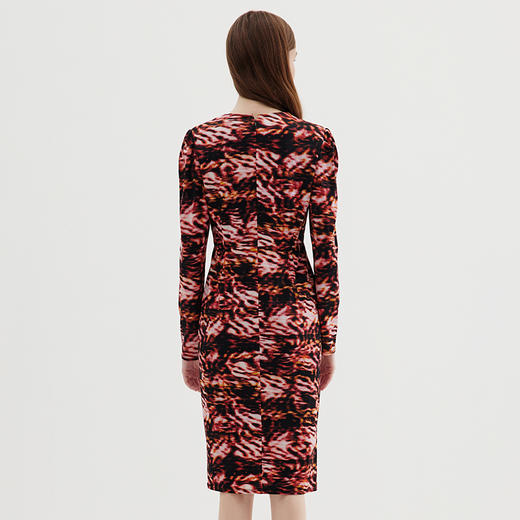 EITIE爱特爱冬季新款印花时尚气质V领显瘦连衣裙7207909 商品图4