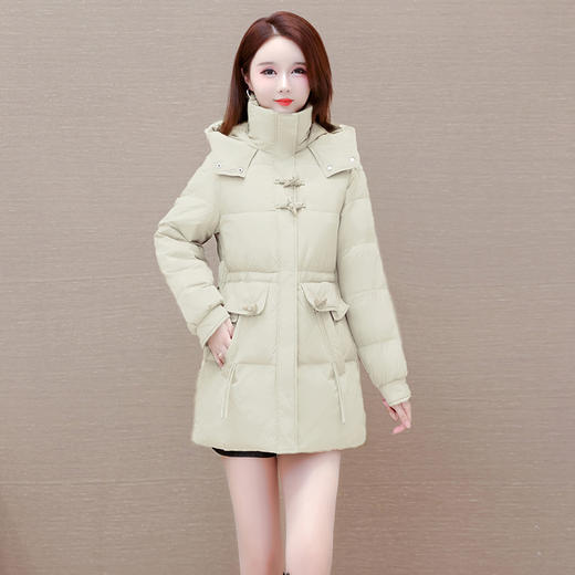 加厚保暖，中长款时髦白鸭绒外套冬款长袖连帽洋气修身羽绒服QYM-XQD-3D2316-L 商品图3