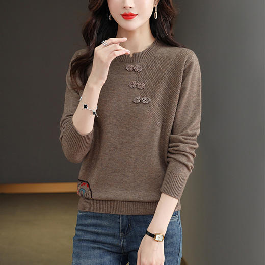 2023年新款长袖针织盘扣上衣国风新中式毛衣CC-108-92060 商品图1