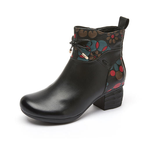 MX2182 棉鞋女2023新款冬季保暖短靴头层牛皮粗跟软底防水中年马丁靴 商品图4