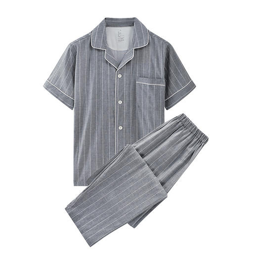 【双层纱短袖长裤家居服】小格纹双层纱家居服情侣家居睡衣纯棉短袖款 商品图2