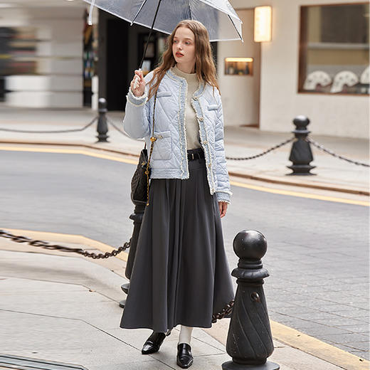 甜美气质毛边拼接小香风棉服外套女2023秋冬新款菱格保暖棉衣V2332658 商品图1