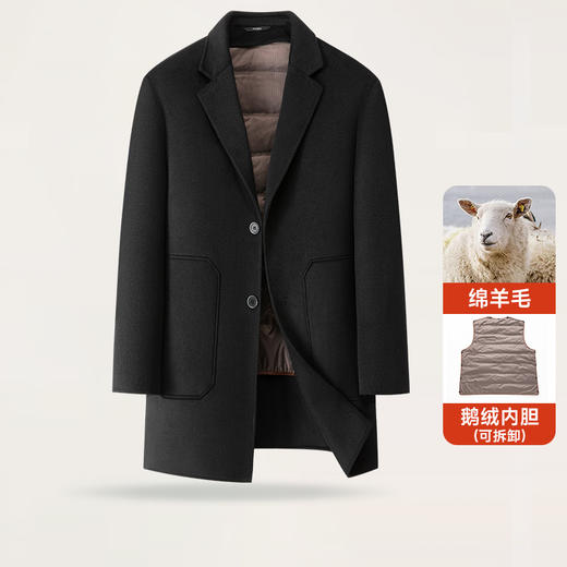 可拆卸鹅绒内胆【新款DKP】大依优型大码绵羊毛双面呢毛呢大衣保暖外套上衣男士绅士胖子休闲商务 商品图0