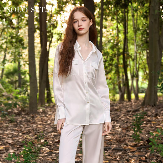 Solo seta22姆米桑蚕丝真丝家居服丝绸睡衣套装女工装衬衫款 商品图0