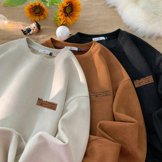 「数色可选」NASA联名麂皮绒卫衣 男春秋季美式潮牌宽松圆领上衣套头打底衫长袖 商品图1