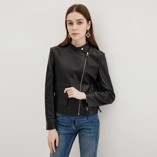 EITIE爱特爱冬季新款机车时尚帅气中性修身显瘦皮衣短外套女7293903 商品图2