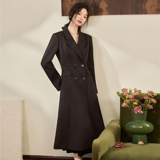 黑色赫本风气质呢子大衣秋冬新款高级感收腰显瘦长款外套V2332694 商品图3