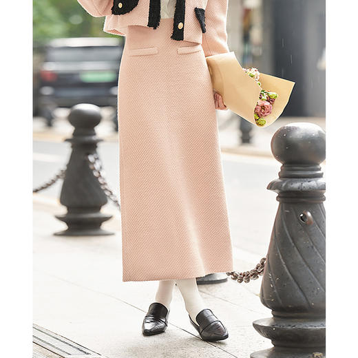 粉黑撞色小香风半身裙女2023秋冬新款法式优雅高腰显瘦直筒裙V2332655 商品图2