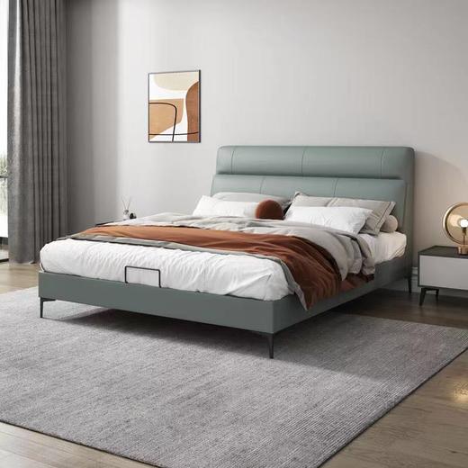)欧瑞驰 床 现代风格 接触面复合真皮+高密度海绵+实木排骨架+哑光黑铁脚[免费送装，偏远地区除外] 商品图0