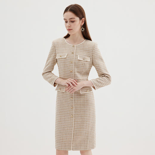 EITIE爱特爱冬季新款粗花呢气质圆领修身高腰显瘦时尚格子连衣裙7207933 商品图2
