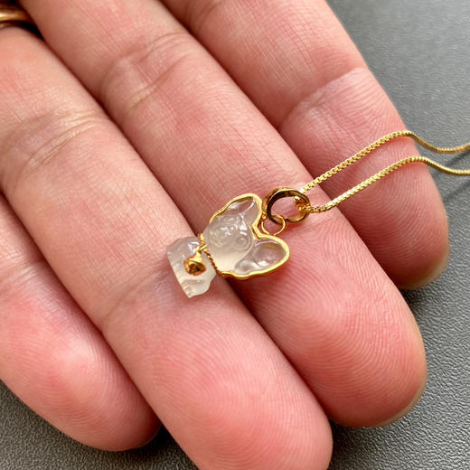 冰种翡翠小狗吊坠18k黄金镶嵌 商品图7