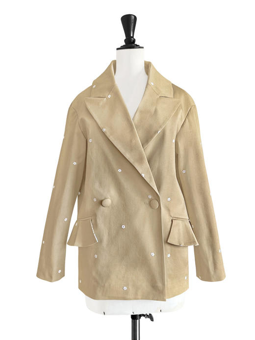 TYNVIE 荷叶边袋口装饰廓形西装-卡其小花 商品图6