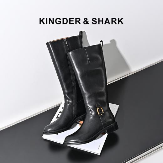 2023经典鲨女鞋新款锁扣尖头女士真皮长靴KW198-358291 商品图0