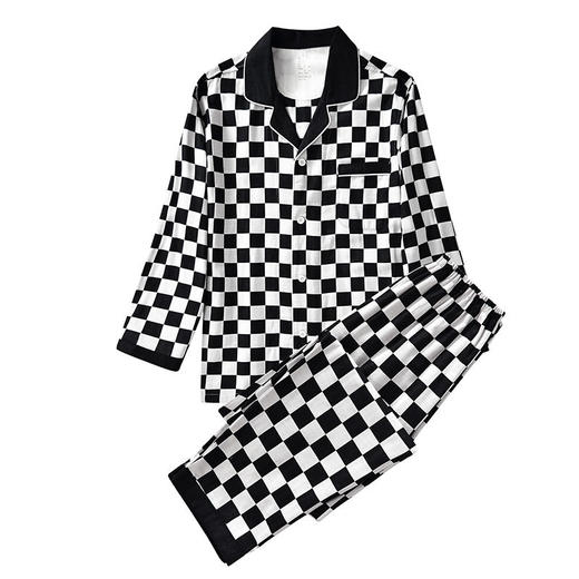 【棋盘格家居服】双层纱家居服格子情侣睡衣全棉长袖长裤居家服套装新 商品图2