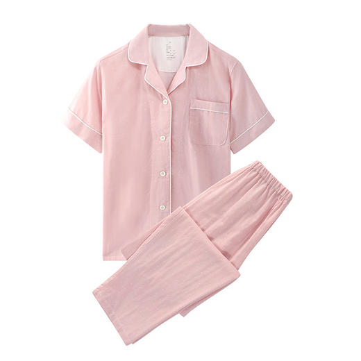 【双层纱短袖长裤家居服】小格纹双层纱家居服情侣家居睡衣纯棉短袖款 商品图8