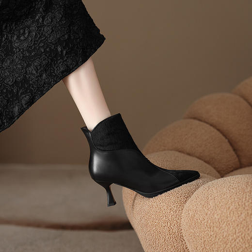 法式尖头细跟短靴，后拉链及裸靴高跟显瘦靴NY-N2317 商品图4