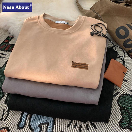 「数色可选」NASA联名麂皮绒卫衣 男春秋季美式潮牌宽松圆领上衣套头打底衫长袖 商品图3