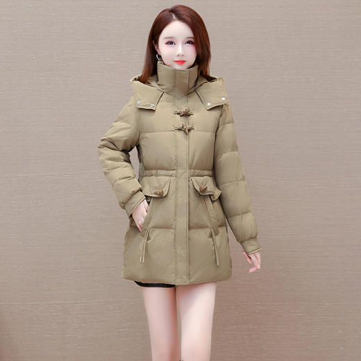 加厚保暖，中长款时髦白鸭绒外套冬款长袖连帽洋气修身羽绒服QYM-XQD-3D2316-L 商品图0