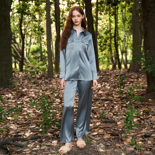 Solo seta22姆米桑蚕丝真丝家居服丝绸睡衣套装女工装衬衫款 商品图4