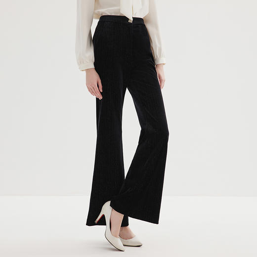 EITIE爱特爱干练通勤OL高腰黑色百搭显瘦微喇长裤休闲裤秋新款C2305208 商品图1