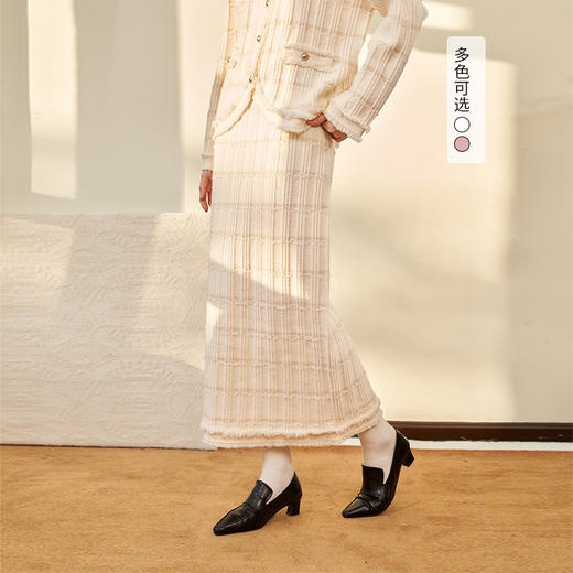 西遇法式小香风半身裙2023秋冬新款高级感盐系轻熟流苏边开叉裙D2332629 商品图0