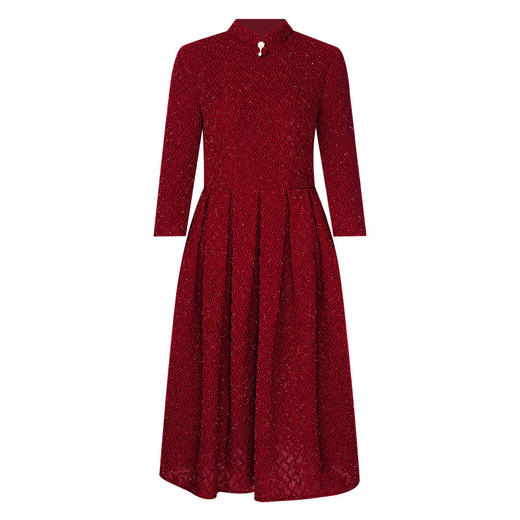 中国风女装，新款秋季复古针织粗纺红色改良旗袍连衣裙OY-230392 商品图4