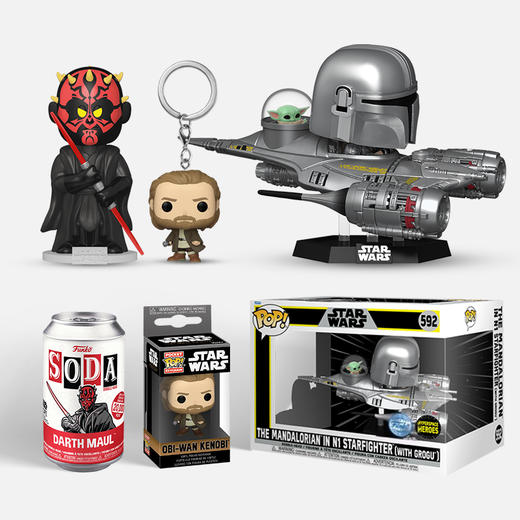 Funko POP! 星球大战限定套装（曼达洛人与尤达宝宝飞船+SODA达斯摩尔+欧比旺钥匙扣） 商品图4