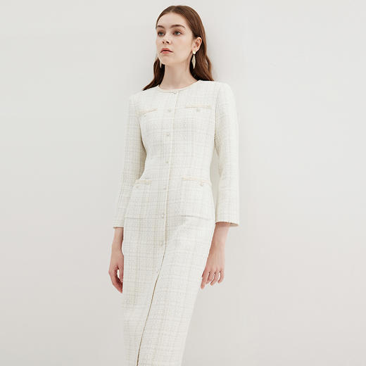 EITIE爱特爱气质大方通勤圆领收腰小香风粗花呢连衣裙秋季新款C07260 商品图5