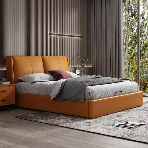 欧瑞驰 床 现代风格 接触面复合真皮+高密度海绵靠包+木架+E1级中纤板床边+全实木排骨架+哑光黑铁脚[免费送装，偏远地区除外] 商品图0