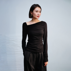 LIYIHAN斜肩褶皱上衣Y234S14790