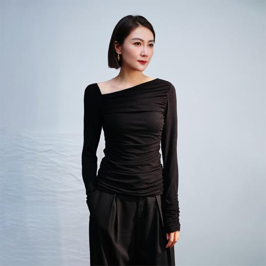 LIYIHAN斜肩褶皱上衣Y234S14790 商品图0