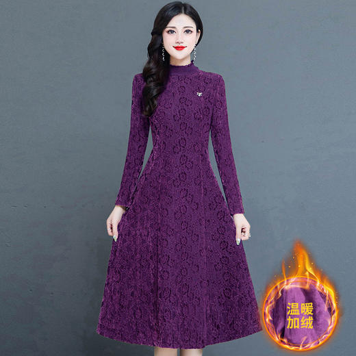 时尚加绒连衣裙，打底裙蕾丝网纱裙QYM-TYH-229092-Y 商品图0