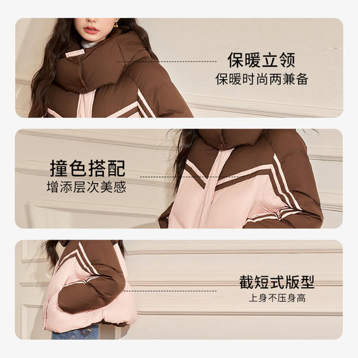 美拉德撞色羽绒服女秋冬新款立领加厚保暖短款外套小个子V2438482 商品图2