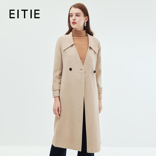 EITIE爱特爱冬季新款气质翻领中长款毛织领拼接大衣外套7214914 商品图0
