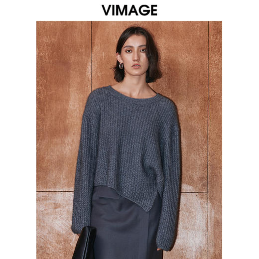 VIMAGE纬漫纪冬季新款洋气宽松小众设计针织衫上衣V2001618 商品图0