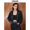VIMAGE纬漫纪冬季新款个性帅气纯色短款连帽皮衣短外套V2093602 商品缩略图0