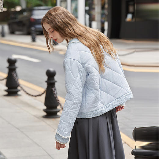 甜美气质毛边拼接小香风棉服外套女2023秋冬新款菱格保暖棉衣V2332658 商品图4