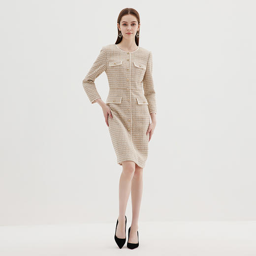 EITIE爱特爱冬季新款粗花呢气质圆领修身高腰显瘦时尚格子连衣裙7207933 商品图3