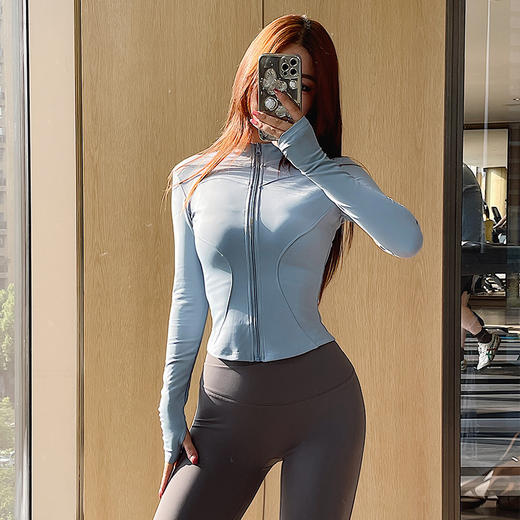 跃牌【化蝶双飞】系列 裸感户外运动拉链瑜伽服显瘦健身上衣保暖加绒长袖瑜伽外套 TM0148 商品图4