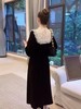高级感复古丝绒连衣裙 圆领蕾丝拼接气质女 商品缩略图3