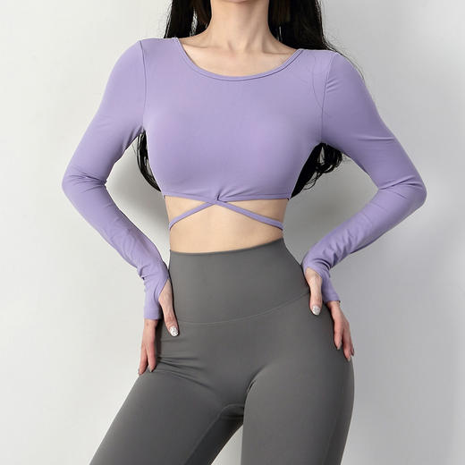 跃牌【化蝶双飞】系列 裸感大露背短款运动健身上衣长袖 TM0145（带胸垫） 商品图2